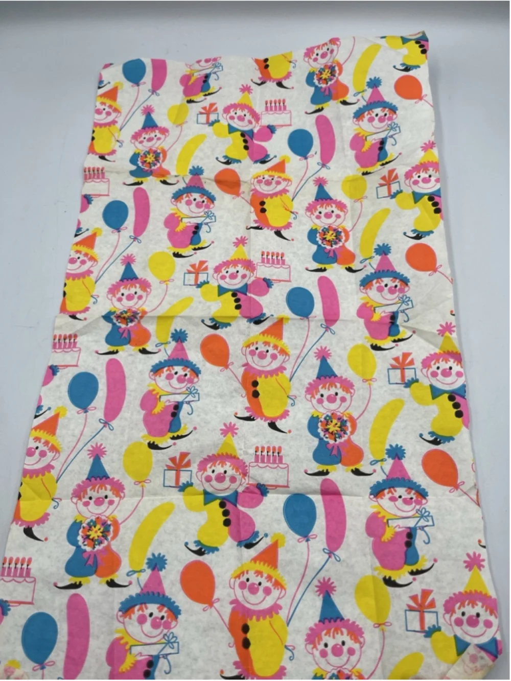 Vintage Tissue Paper 1960s Clowns Birthday 1 Sheet SEE ALL BRIGHT PRINT